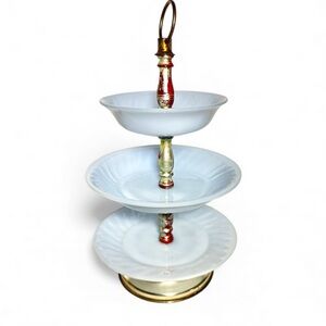 Vintage White milk glass and Gold‎ Tiered Tray